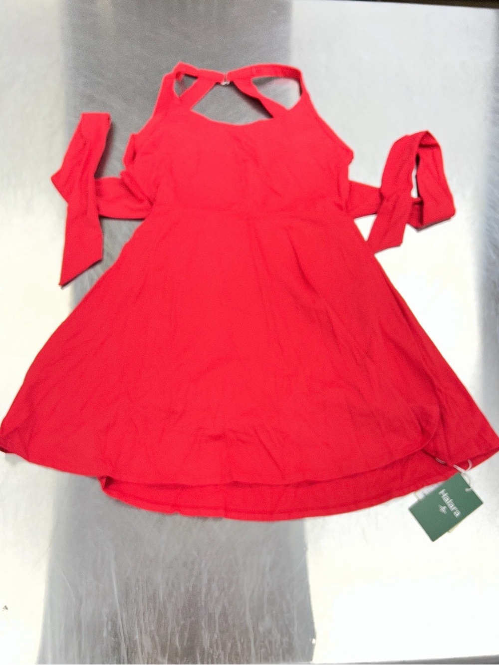 HALARA SoftlyZero Airy Red Tie-Back Built in Shorts Dress Women’s Med